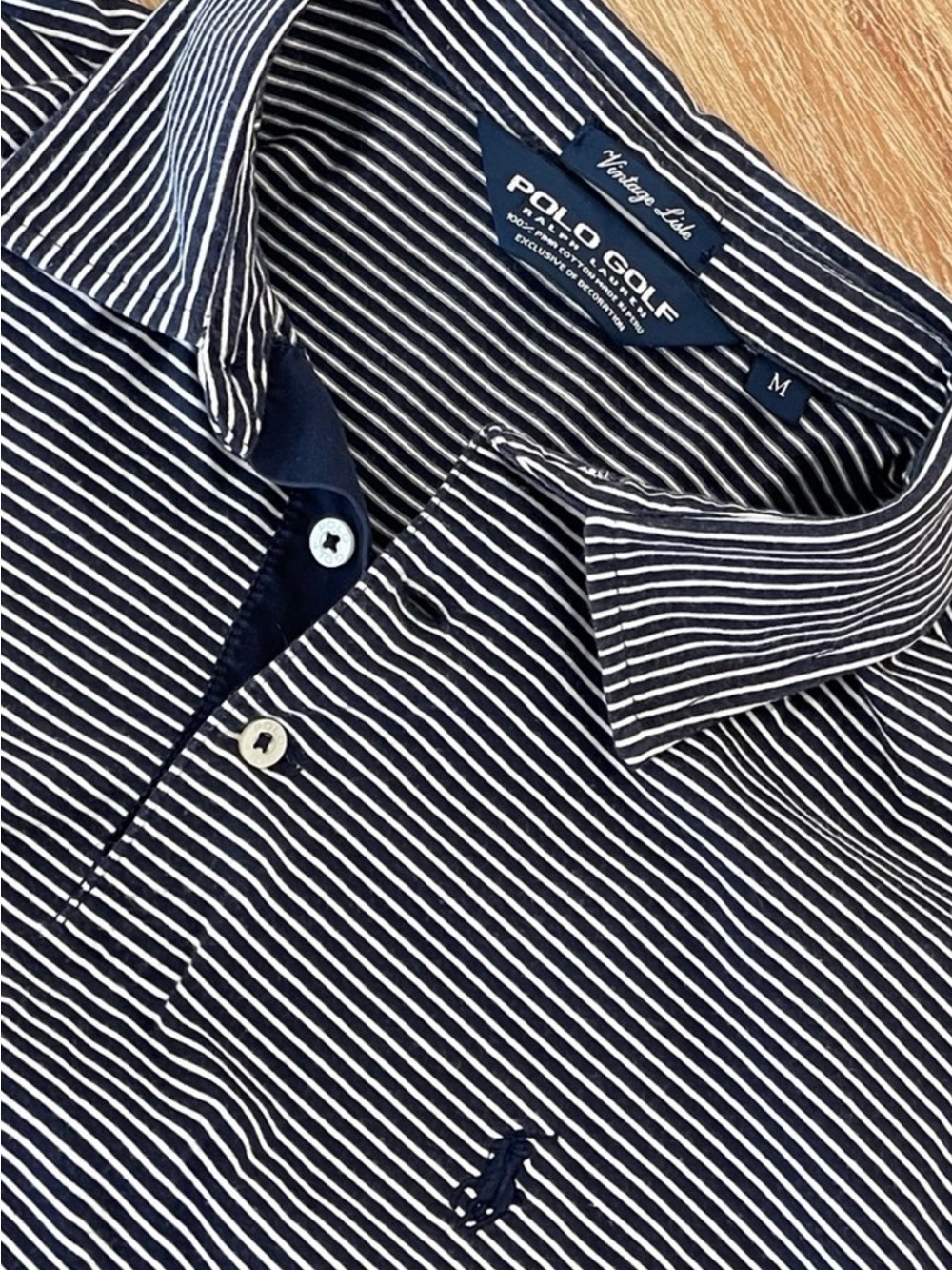 Polo Ralph Lauren Golf Blue White Striped Pima Cotton Polo Shirt Men's Medium